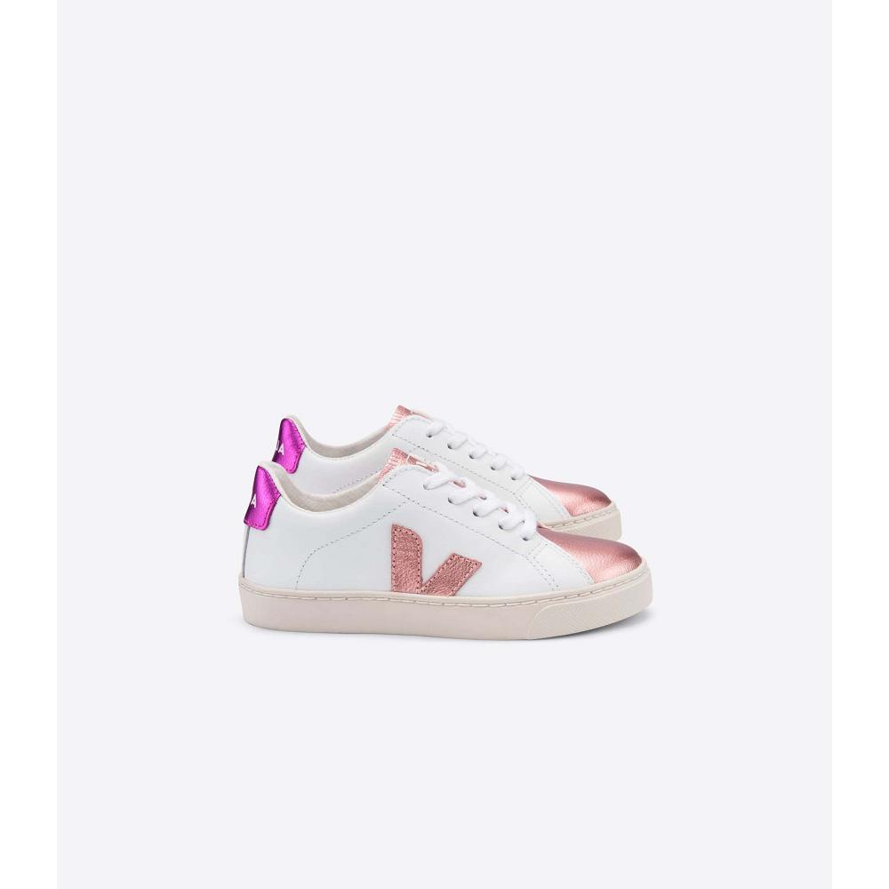 Veja ESPLAR LEATHER Tenisky Detske White/Pink/Purple | SK 809PJJ